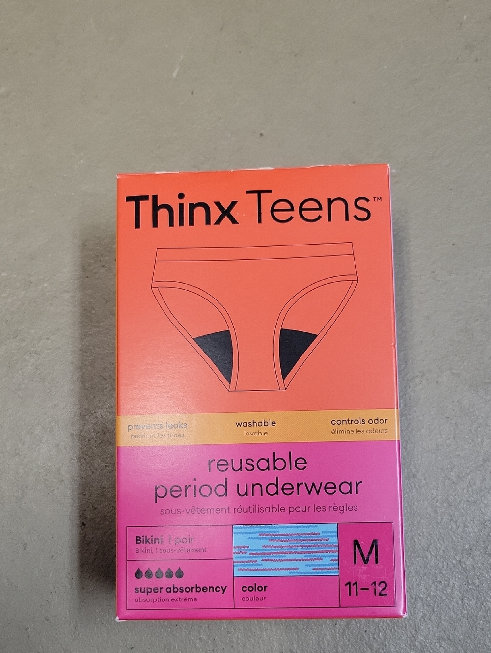 Brand New Thinx Teens Underwear- Light Blue & Coral Size GIRLS MEDIUM 11-12
